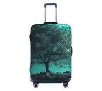 LHBWCVN Teal Tree in Moonlight Luggage Cover for Suitcase Tsa Approved, Washable Suitcase Protector Fits 18-32 Inch Anti-scratch Suitcase Cover Carry on Luggage Sleeve Travel Baggage Cover, Black, L