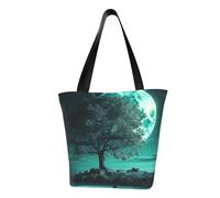 LHBWCVN Teal Tree in Moonlight Tote Bag for Women Top-Handle Purse Large Shoulder Hobo Bags Casual Handbags Aesthetic Shopping Bag Reusable Grocery Bag Zipper Work Bag Travel Beach Bag