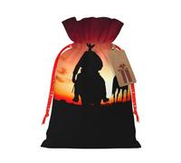 LHBWCVN Texas Cowboy Christmas Drawstring Gift Bags with Tags, Xmas Gift Bags with Red Christmas Ribbon, Reusable Gift Wrapping Bag Fabric Goody Gift Sacks for Party Presents Decorations