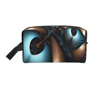 LHBWCVN Travel Toiletry Bag for Women Men Leather Makeup Bag Large Portable Travel Organizer Abstract Blue Brown Cosmetic Bag with Hanging Hook Travel Bathroom Bag Zipper Pouch Purse, White, One Size