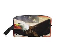 LHBWCVN Travel Toiletry Bag for Women Men Leather Makeup Bag Large Portable Travel Organizer American Flag Cosmetic Bag with Hanging Hook Travel Bathroom Bag Zipper Pouch Purse, White, One Size