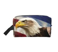 LHBWCVN Travel Toiletry Bag for Women Men Leather Makeup Bag Large Portable Travel Organizer American USA Flag Cosmetic Bag with Hanging Hook Travel Bathroom Bag Zipper Pouch Purse, White, One Size
