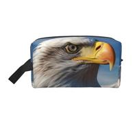 LHBWCVN Travel Toiletry Bag for Women Men Leather Makeup Bag Large Portable Travel Organizer American Bald Eagle Cosmetic Bag with Hanging Hook Travel Bathroom Bag Zipper Pouch Purse, White, One Size