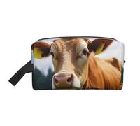 LHBWCVN Travel Toiletry Bag for Women Men Leather Makeup Bag Large Portable Travel Organizer Animal Brown Cow Cosmetic Bag with Hanging Hook Travel Bathroom Bag Zipper Pouch Purse, White, One Size