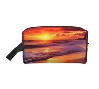 LHBWCVN Travel Toiletry Bag for Women Men Leather Makeup Bag Large Portable Travel Organizer beautiful beach sunset Cosmetic Bag with Hanging Hook Travel Bathroom Bag Zipper Pouch Purse, White, One
