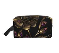 LHBWCVN Travel Toiletry Bag for Women Men Leather Makeup Bag Large Portable Travel Organizer black and gold flowers Cosmetic Bag with Hanging Hook Travel Bathroom Bag Zipper Pouch Purse, White, One