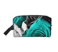 LHBWCVN Travel Toiletry Bag for Women Men Leather Makeup Bag Large Portable Travel Organizer Black White Teal Gray Rose Flowers Cosmetic Bag with Hanging Hook Travel Bathroom Bag Zipper Pouch Purse,