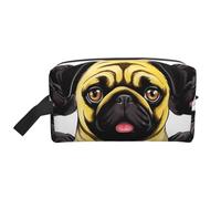 LHBWCVN Travel Toiletry Bag for Women Men Leather Makeup Bag Large Portable Travel Organizer Black Yellow Pug Cosmetic Bag with Hanging Hook Travel Bathroom Bag Zipper Pouch Purse, White, One Size