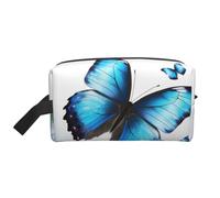 LHBWCVN Travel Toiletry Bag for Women Men Leather Makeup Bag Large Portable Travel Organizer Blue Butterfly Cosmetic Bag with Hanging Hook Travel Bathroom Bag Zipper Pouch Purse, White, One Size