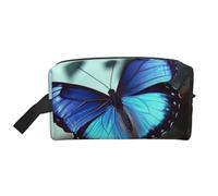 LHBWCVN Travel Toiletry Bag for Women Men Leather Makeup Bag Large Portable Travel Organizer blue butterfly Cosmetic Bag with Hanging Hook Travel Bathroom Bag Zipper Pouch Purse, White, One Size