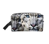 LHBWCVN Travel Toiletry Bag for Women Men Leather Makeup Bag Large Portable Travel Organizer Blue eyed snow leopard Cosmetic Bag with Hanging Hook Travel Bathroom Bag Zipper Pouch Purse, White, One