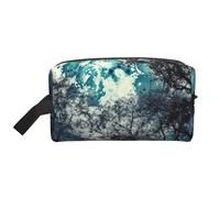 LHBWCVN Travel Toiletry Bag for Women Men Leather Makeup Bag Large Portable Travel Organizer blue moon Cosmetic Bag with Hanging Hook Travel Bathroom Bag Zipper Pouch Purse, White, One Size