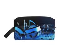 LHBWCVN Travel Toiletry Bag for Women Men Leather Makeup Bag Large Portable Travel Organizer Blue Music Cosmetic Bag with Hanging Hook Travel Bathroom Bag Zipper Pouch Purse, White, One Size
