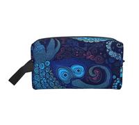 LHBWCVN Travel Toiletry Bag for Women Men Leather Makeup Bag Large Portable Travel Organizer Blue Octopus Cosmetic Bag with Hanging Hook Travel Bathroom Bag Zipper Pouch Purse, White, One Size