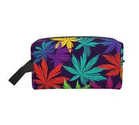 LHBWCVN Travel Toiletry Bag for Women Men Leather Makeup Bag Large Portable Travel Organizer Bright Colorful Weed Pattern Cosmetic Bag with Hanging Hook Travel Bathroom Bag Zipper Pouch Purse, White,