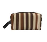 LHBWCVN Travel Toiletry Bag for Women Men Leather Makeup Bag Large Portable Travel Organizer Brown Stripe Cosmetic Bag with Hanging Hook Travel Bathroom Bag Zipper Pouch Purse, White, One Size