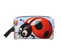 LHBWCVN Travel Toiletry Bag for Women Men Leather Makeup Bag Large Portable Travel Organizer Cartoon Ladybug Flower Cosmetic Bag with Hanging Hook Travel Bathroom Bag Zipper Pouch Purse, White, One