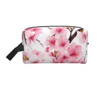LHBWCVN Travel Toiletry Bag for Women Men Leather Makeup Bag Large Portable Travel Organizer Cherry Blossom Cosmetic Bag with Hanging Hook Travel Bathroom Bag Zipper Pouch Purse, White, One Size