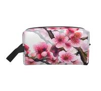 LHBWCVN Travel Toiletry Bag for Women Men Leather Makeup Bag Large Portable Travel Organizer Cherry Blossom Watercolor Cosmetic Bag with Hanging Hook Travel Bathroom Bag Zipper Pouch Purse, White, One