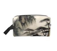 LHBWCVN Travel Toiletry Bag for Women Men Leather Makeup Bag Large Portable Travel Organizer Chinese Landscape Painting Cosmetic Bag with Hanging Hook Travel Bathroom Bag Zipper Pouch Purse, White,