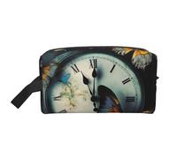 LHBWCVN Travel Toiletry Bag for Women Men Leather Makeup Bag Large Portable Travel Organizer Clock Butterfly Cosmetic Bag with Hanging Hook Travel Bathroom Bag Zipper Pouch Purse, White, One Size