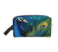 LHBWCVN Travel Toiletry Bag for Women Men Leather Makeup Bag Large Portable Travel Organizer Colored Peacock Cosmetic Bag with Hanging Hook Travel Bathroom Bag Zipper Pouch Purse, White, One Size