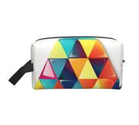 LHBWCVN Travel Toiletry Bag for Women Men Leather Makeup Bag Large Portable Travel Organizer Colorful Triangle Cosmetic Bag with Hanging Hook Travel Bathroom Bag Zipper Pouch Purse, White, One Size