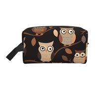 LHBWCVN Travel Toiletry Bag for Women Men Leather Makeup Bag Large Portable Travel Organizer Cute Brown Cartoon Owls Cosmetic Bag with Hanging Hook Travel Bathroom Bag Zipper Pouch Purse, White, One