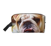 LHBWCVN Travel Toiletry Bag for Women Men Leather Makeup Bag Large Portable Travel Organizer Cute Bulldog Puppy Cosmetic Bag with Hanging Hook Travel Bathroom Bag Zipper Pouch Purse, White, One Size