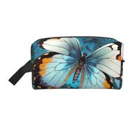 LHBWCVN Travel Toiletry Bag for Women Men Leather Makeup Bag Large Portable Travel Organizer Cute Butterfly Cosmetic Bag with Hanging Hook Travel Bathroom Bag Zipper Pouch Purse, White, One Size