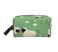 LHBWCVN Travel Toiletry Bag for Women Men Leather Makeup Bag Large Portable Travel Organizer Cute Cartoon Sheep Cosmetic Bag with Hanging Hook Travel Bathroom Bag Zipper Pouch Purse, White, One Size