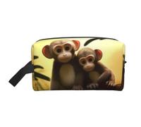 LHBWCVN Travel Toiletry Bag for Women Men Leather Makeup Bag Large Portable Travel Organizer Cute Couple Monkey Cosmetic Bag with Hanging Hook Travel Bathroom Bag Zipper Pouch Purse, White, One Size