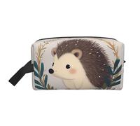 LHBWCVN Travel Toiletry Bag for Women Men Leather Makeup Bag Large Portable Travel Organizer Cute Little Hedgehog Cosmetic Bag with Hanging Hook Travel Bathroom Bag Zipper Pouch Purse, White, One Size