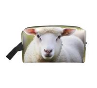 LHBWCVN Travel Toiletry Bag for Women Men Leather Makeup Bag Large Portable Travel Organizer Cute Sheep Lamb Cosmetic Bag with Hanging Hook Travel Bathroom Bag Zipper Pouch Purse, White, One Size