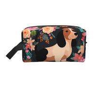 LHBWCVN Travel Toiletry Bag for Women Men Leather Makeup Bag Large Portable Travel Organizer Dachshund Floral Cosmetic Bag with Hanging Hook Travel Bathroom Bag Zipper Pouch Purse, White, One Size