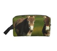 LHBWCVN Travel Toiletry Bag for Women Men Leather Makeup Bag Large Portable Travel Organizer Donkey on green meadow Cosmetic Bag with Hanging Hook Travel Bathroom Bag Zipper Pouch Purse, White, One