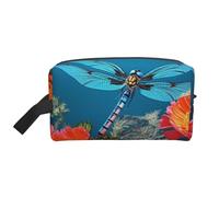 LHBWCVN Travel Toiletry Bag for Women Men Leather Makeup Bag Large Portable Travel Organizer dragonfly and flower Cosmetic Bag with Hanging Hook Travel Bathroom Bag Zipper Pouch Purse, White, One Size