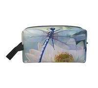 LHBWCVN Travel Toiletry Bag for Women Men Leather Makeup Bag Large Portable Travel Organizer Dragonfly Flower Cosmetic Bag with Hanging Hook Travel Bathroom Bag Zipper Pouch Purse, White, One Size