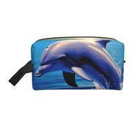 LHBWCVN Travel Toiletry Bag for Women Men Leather Makeup Bag Large Portable Travel Organizer Elegant dolphin Cosmetic Bag with Hanging Hook Travel Bathroom Bag Zipper Pouch Purse, White, One Size