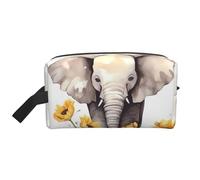 LHBWCVN Travel Toiletry Bag for Women Men Leather Makeup Bag Large Portable Travel Organizer Elephant and Sunflower Cosmetic Bag with Hanging Hook Travel Bathroom Bag Zipper Pouch Purse, White, One