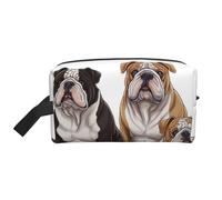 LHBWCVN Travel Toiletry Bag for Women Men Leather Makeup Bag Large Portable Travel Organizer English Bulldogs Cosmetic Bag with Hanging Hook Travel Bathroom Bag Zipper Pouch Purse, White, One Size