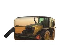 LHBWCVN Travel Toiletry Bag for Women Men Leather Makeup Bag Large Portable Travel Organizer Farm Tractor Harvest Cosmetic Bag with Hanging Hook Travel Bathroom Bag Zipper Pouch Purse, White, One Size