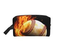 LHBWCVN Travel Toiletry Bag for Women Men Leather Makeup Bag Large Portable Travel Organizer Fire Baseball Cosmetic Bag with Hanging Hook Travel Bathroom Bag Zipper Pouch Purse, White, One Size