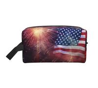 LHBWCVN Travel Toiletry Bag for Women Men Leather Makeup Bag Large Portable Travel Organizer Firework American Flag 4Th of July Cosmetic Bag with Hanging Hook Travel Bathroom Bag Zipper Pouch Purse,