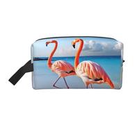LHBWCVN Travel Toiletry Bag for Women Men Leather Makeup Bag Large Portable Travel Organizer Flamingo on Beach Cosmetic Bag with Hanging Hook Travel Bathroom Bag Zipper Pouch Purse, White, One Size