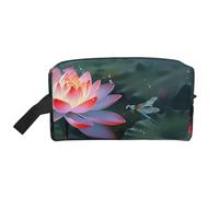 LHBWCVN Travel Toiletry Bag for Women Men Leather Makeup Bag Large Portable Travel Organizer Flower and Dragonfly Cosmetic Bag with Hanging Hook Travel Bathroom Bag Zipper Pouch Purse, White, One Size