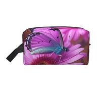 LHBWCVN Travel Toiletry Bag for Women Men Leather Makeup Bag Large Portable Travel Organizer Flower purple butterfly Cosmetic Bag with Hanging Hook Travel Bathroom Bag Zipper Pouch Purse, White, One