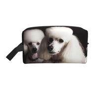 LHBWCVN Travel Toiletry Bag for Women Men Leather Makeup Bag Large Portable Travel Organizer french poodle Cosmetic Bag with Hanging Hook Travel Bathroom Bag Zipper Pouch Purse, White, One Size