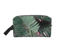 LHBWCVN Travel Toiletry Bag for Women Men Leather Makeup Bag Large Portable Travel Organizer Green Palm Tree Leaves Cosmetic Bag with Hanging Hook Travel Bathroom Bag Zipper Pouch Purse, White, One