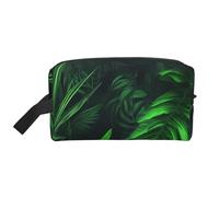 LHBWCVN Travel Toiletry Bag for Women Men Leather Makeup Bag Large Portable Travel Organizer Green Tropical Jungle Plant Cosmetic Bag with Hanging Hook Travel Bathroom Bag Zipper Pouch Purse, White,